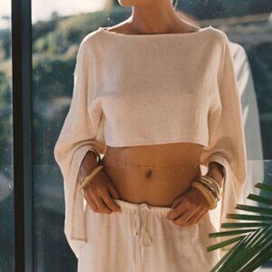 12th Tribe Clear Breeze Natural Linen Top